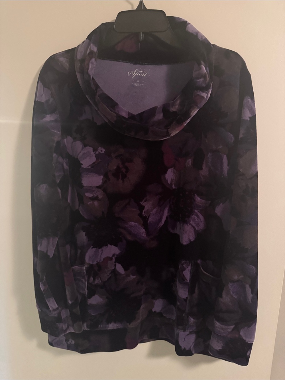 Purple Floral Velvet Cowl Neck Pullover